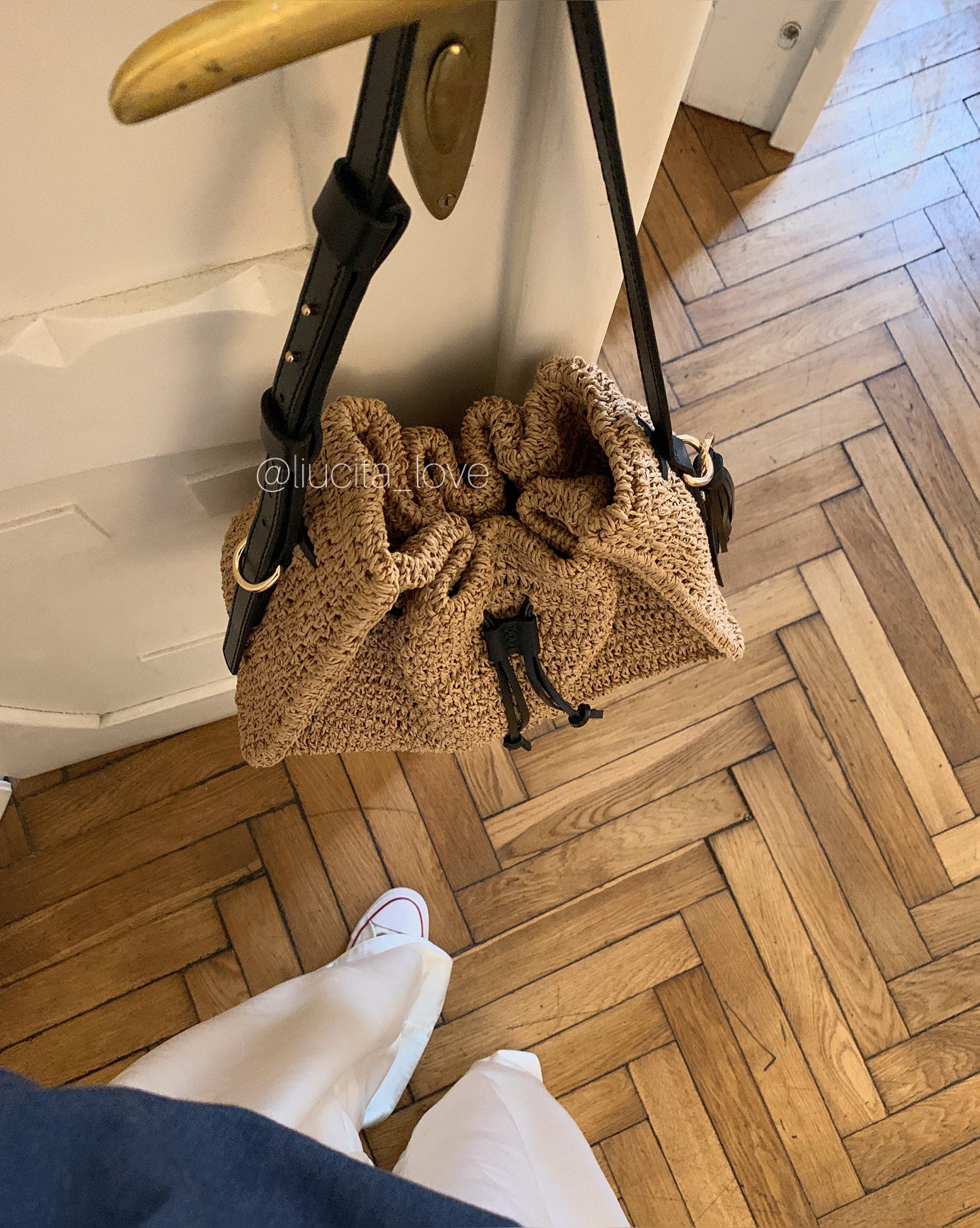Handmade Raffia Handbag, Luxury Crochet Bucket Bag, Twisted Raffia Stylish Summer Bag, Handicraft Straw Handbag Leather Strap Boho Straw Bag