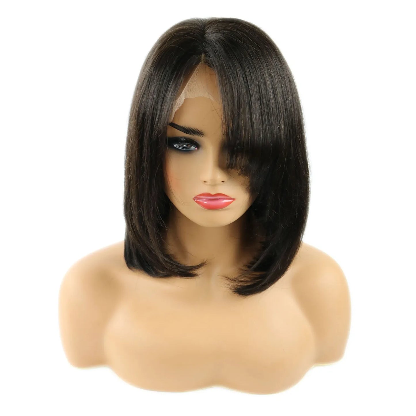 Medium Straight Lace Front Wigs Human Hair 12 Inches