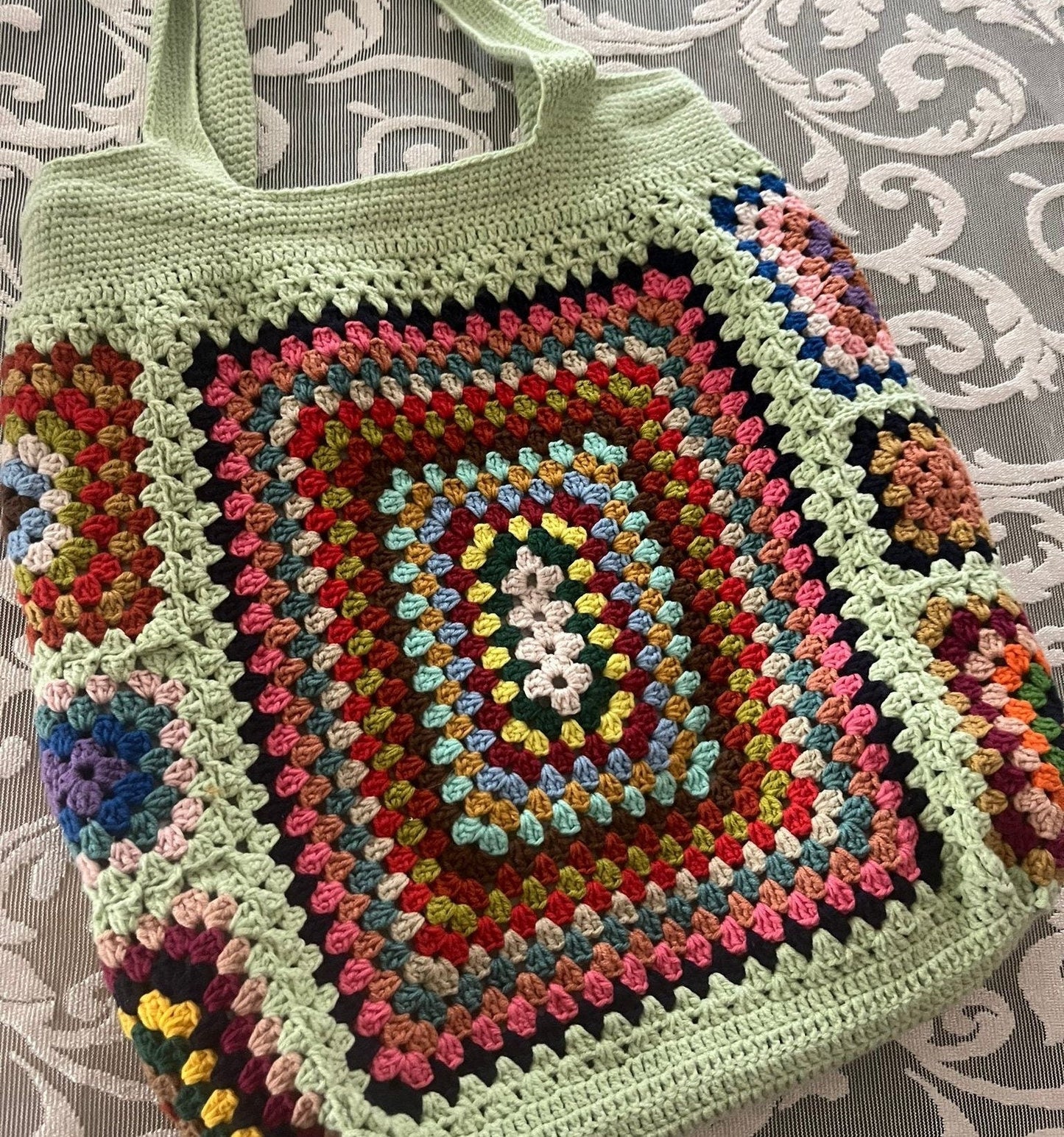 Crochet Granny Square Tote Bag: Boho Vintage Shoulder Bag