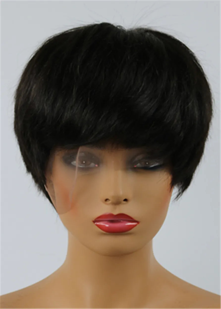 Jennifer Hudson Pixie Dark Brown Layered Celebrity Short Natural African American Wigs Human Hair Full Lace 6 Inches