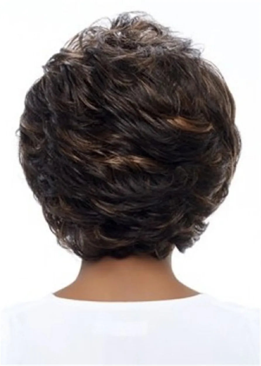Short Wavy Layered Wig With Bangs For Black Women Capless 10 Inches