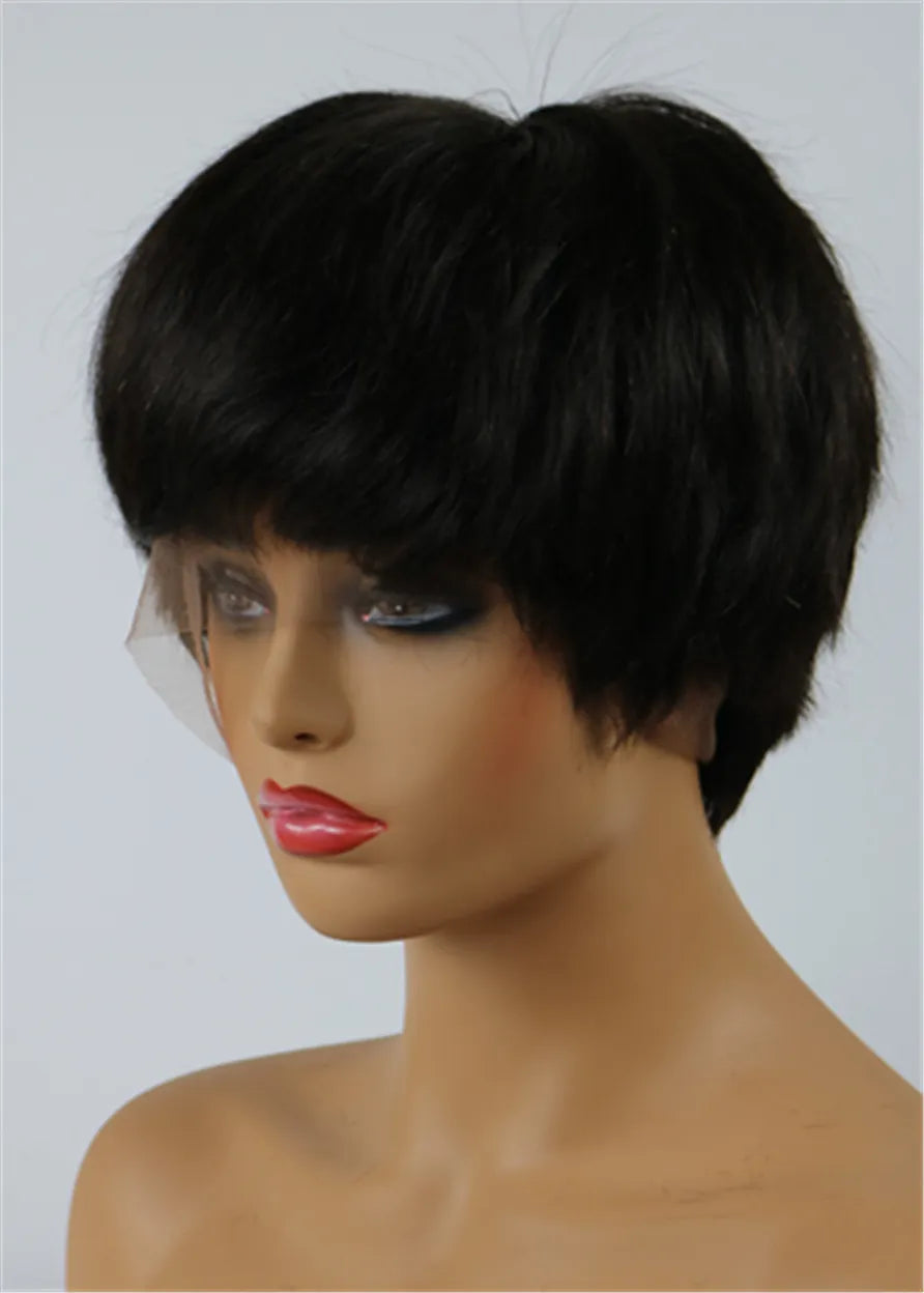 Jennifer Hudson Pixie Dark Brown Layered Celebrity Short Natural African American Wigs Human Hair Full Lace 6 Inches