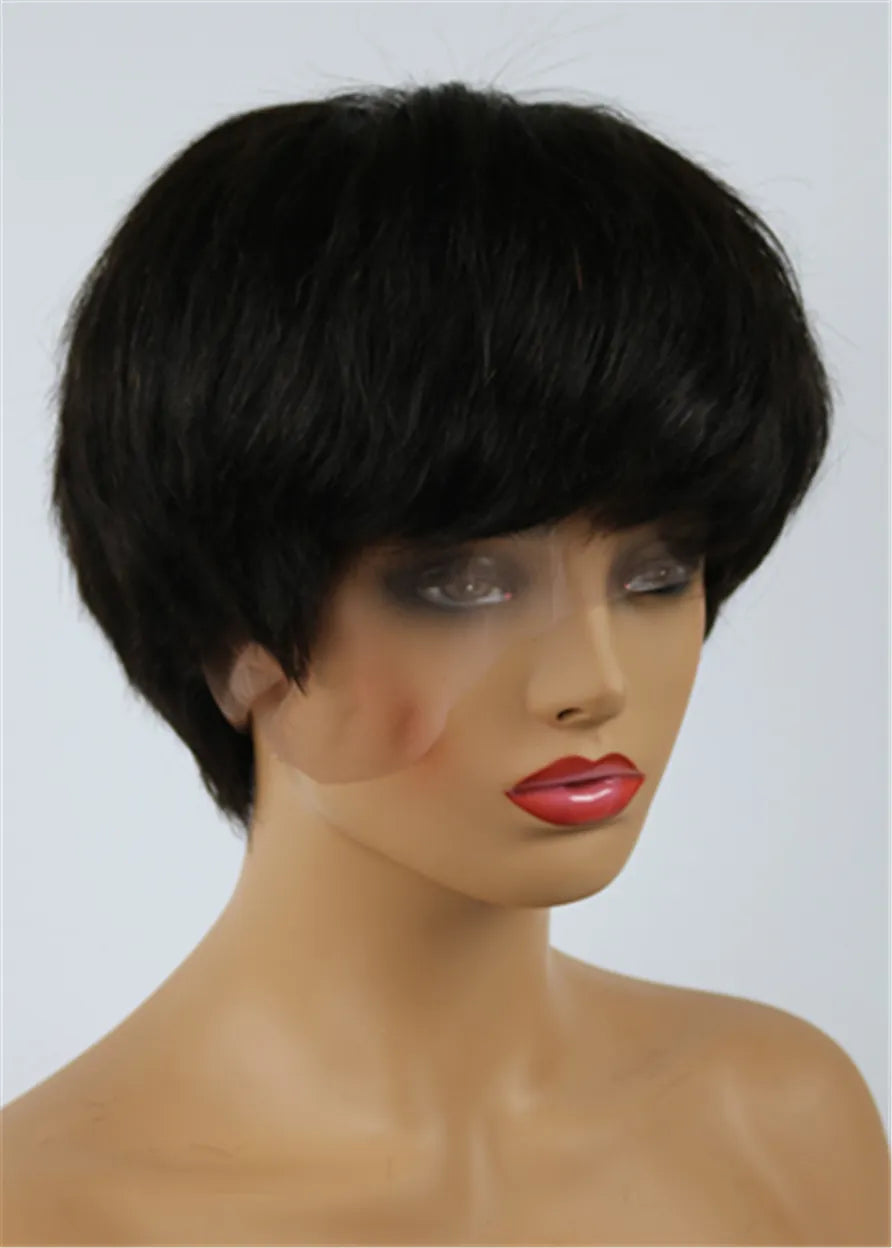 Jennifer Hudson Pixie Dark Brown Layered Celebrity Short Natural African American Wigs Human Hair Full Lace 6 Inches