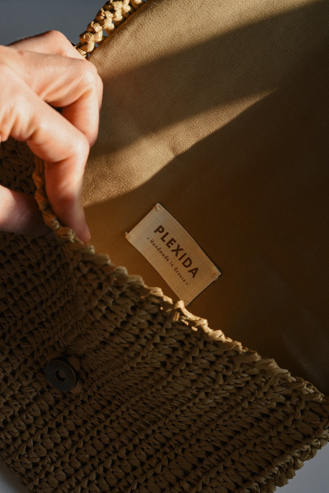 Crochet Raffia Clutch in Tan, Straw Summer Bag, Raffia Clutch Handbag, Tan Crochet Summer Bag, Crochet Straw Clutch — Marigold Bag
