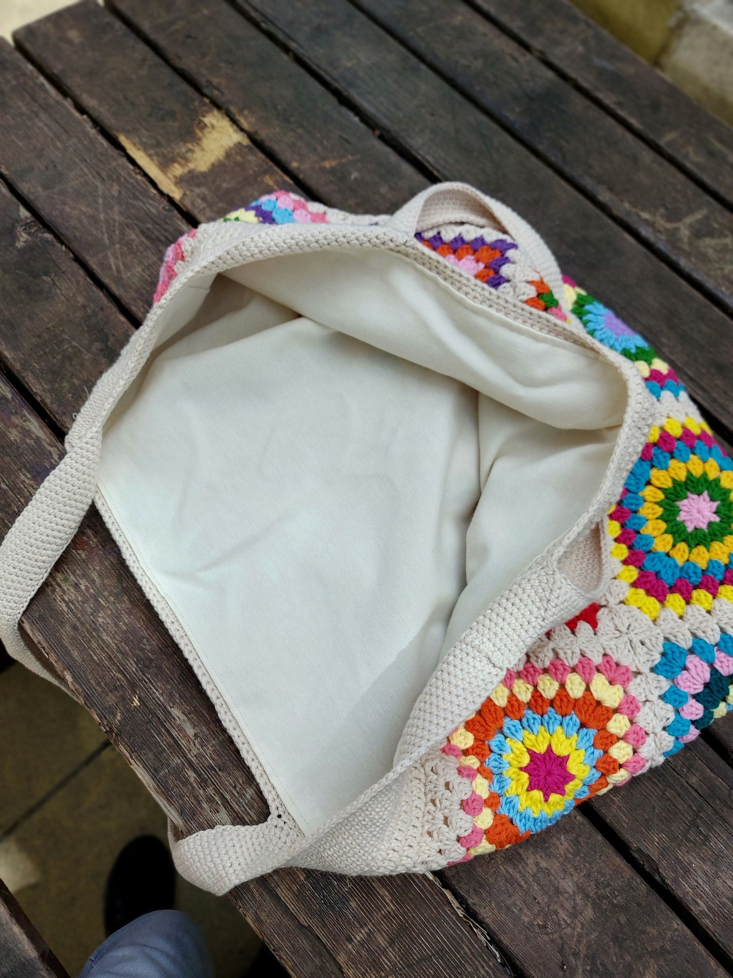 Granny Square Crochet Tote Bag: Colorful Hippie Shoulder Bag