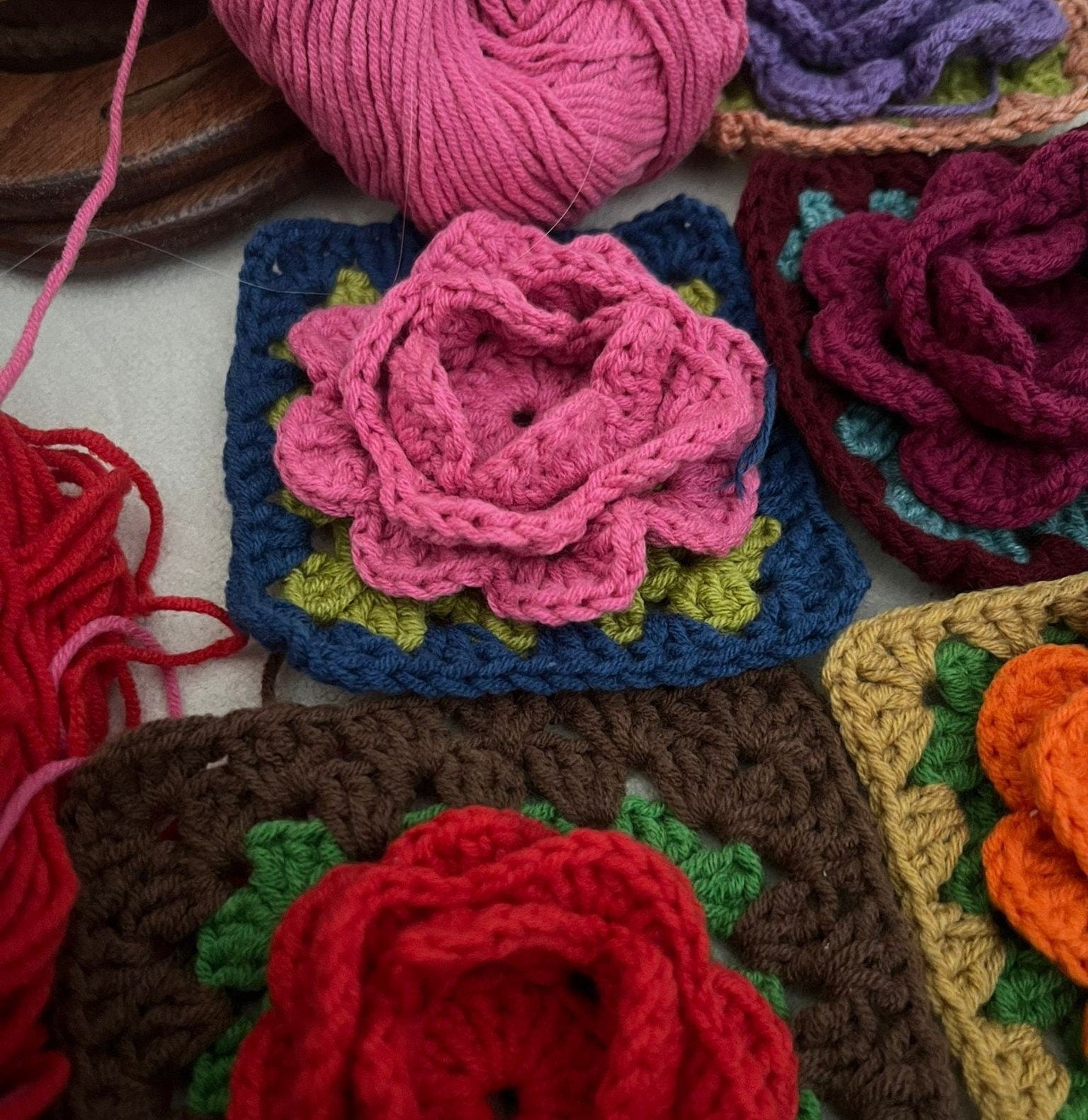 Vintage style rose granny squares crochet bag wooden frame unique special day present