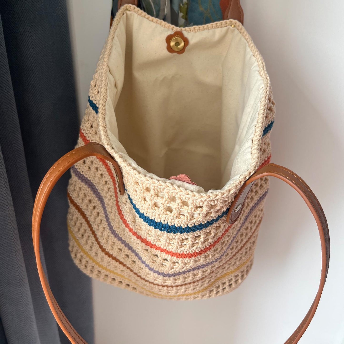 Sunset Stripe Crochet Bag, Handmade Shoulder Bag, Handbag Gift for Her