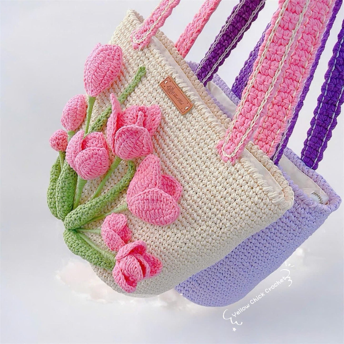Crochet Tulip Flower Bag,Handmade Polyester Yarn Tote Bag, Flower Crochet Bag, Valentine Gift, Custom Gift for her