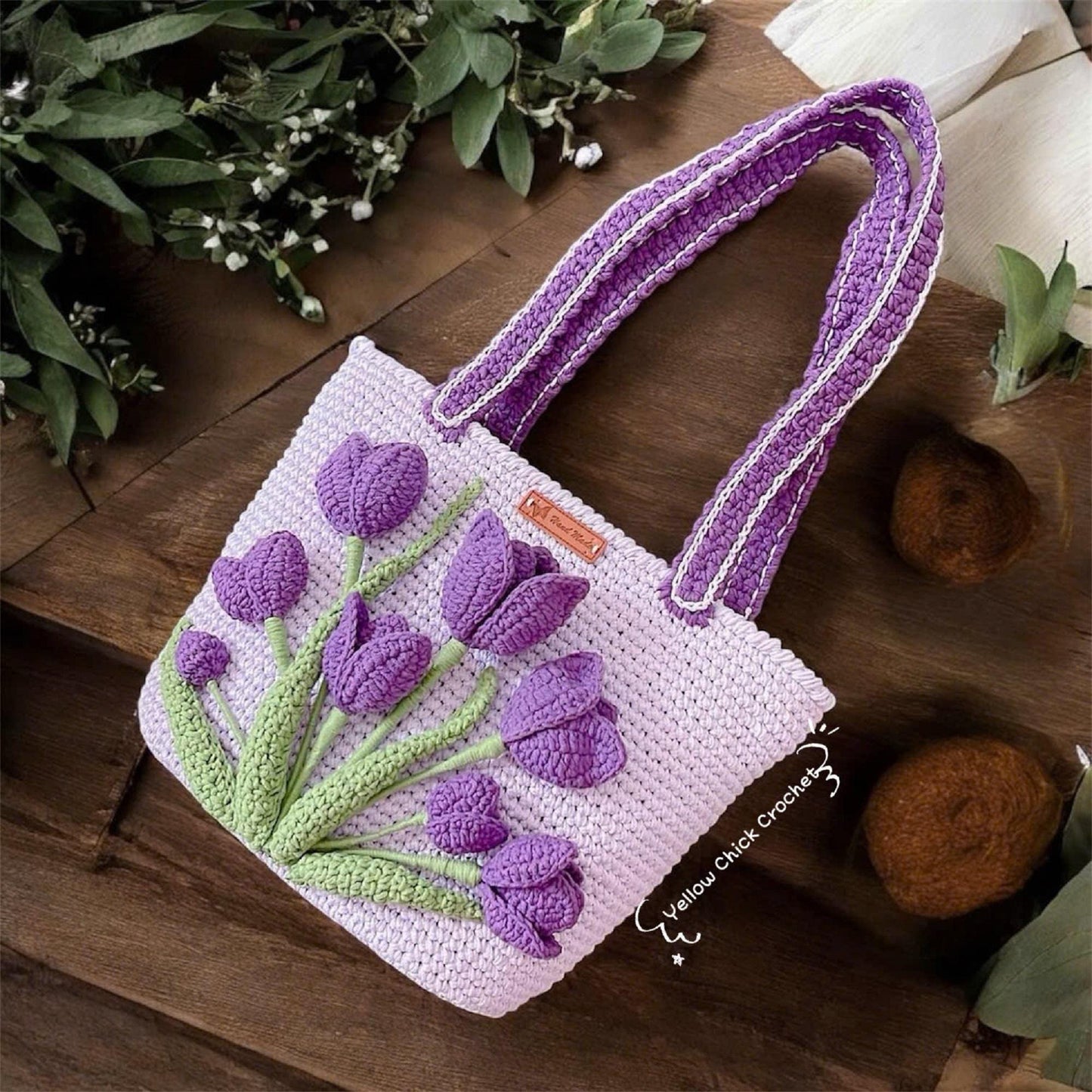 Crochet Tulip Flower Bag,Handmade Polyester Yarn Tote Bag, Flower Crochet Bag, Valentine Gift, Custom Gift for her