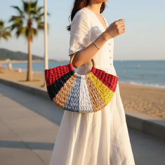 Luxury Hollow Raffia Straw Tote Bag for Women – Designer Woven Summer Beach Shoulder Handbag