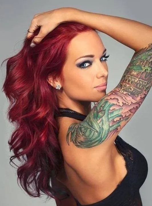 Women's Sexy Long Wavy Red Color 100% Human Hair Lace Front Wig 20 Inches