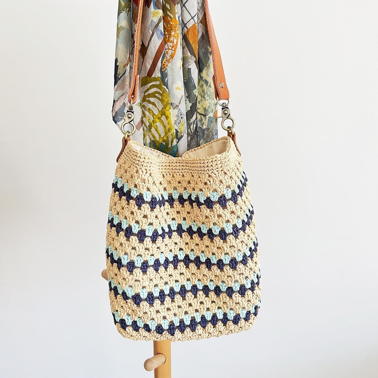 Ocean Stripe Crochet Bag, Handmade Shoulder Bag, Handbag Gift for Her