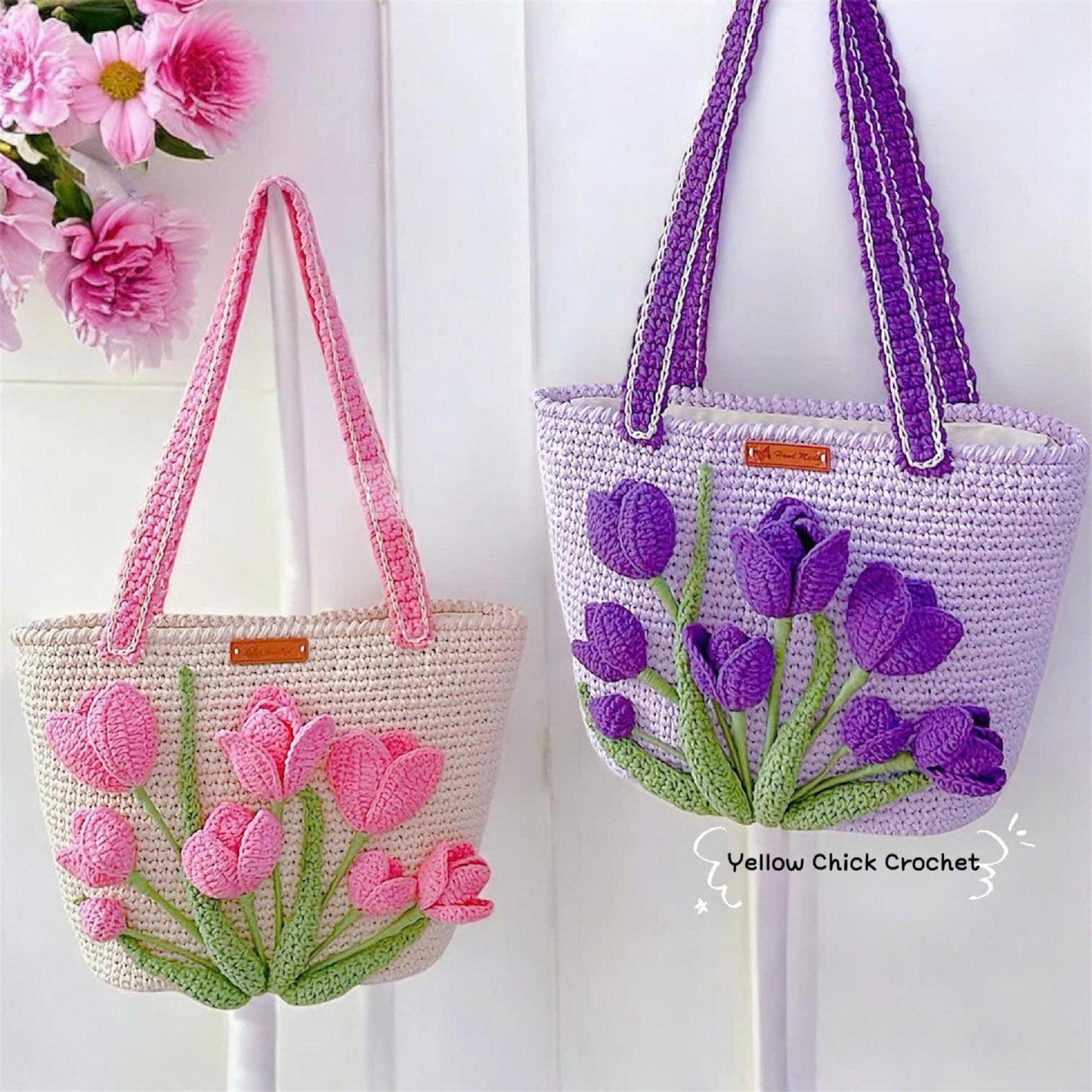 Crochet Tulip Flower Bag,Handmade Polyester Yarn Tote Bag, Flower Crochet Bag, Valentine Gift, Custom Gift for her