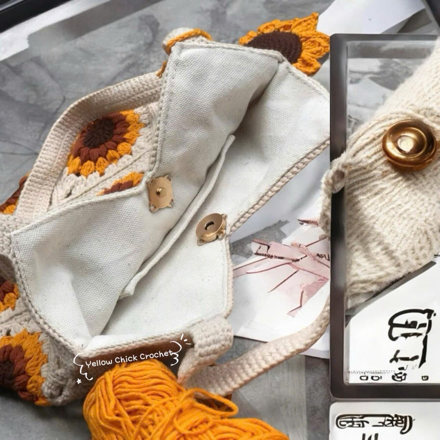 Crochet Sunflower Granny Square Bag, Handmade Yellow Flower Tote, Custom color, New Year Bag, Christmas Bag, Xmas Gift