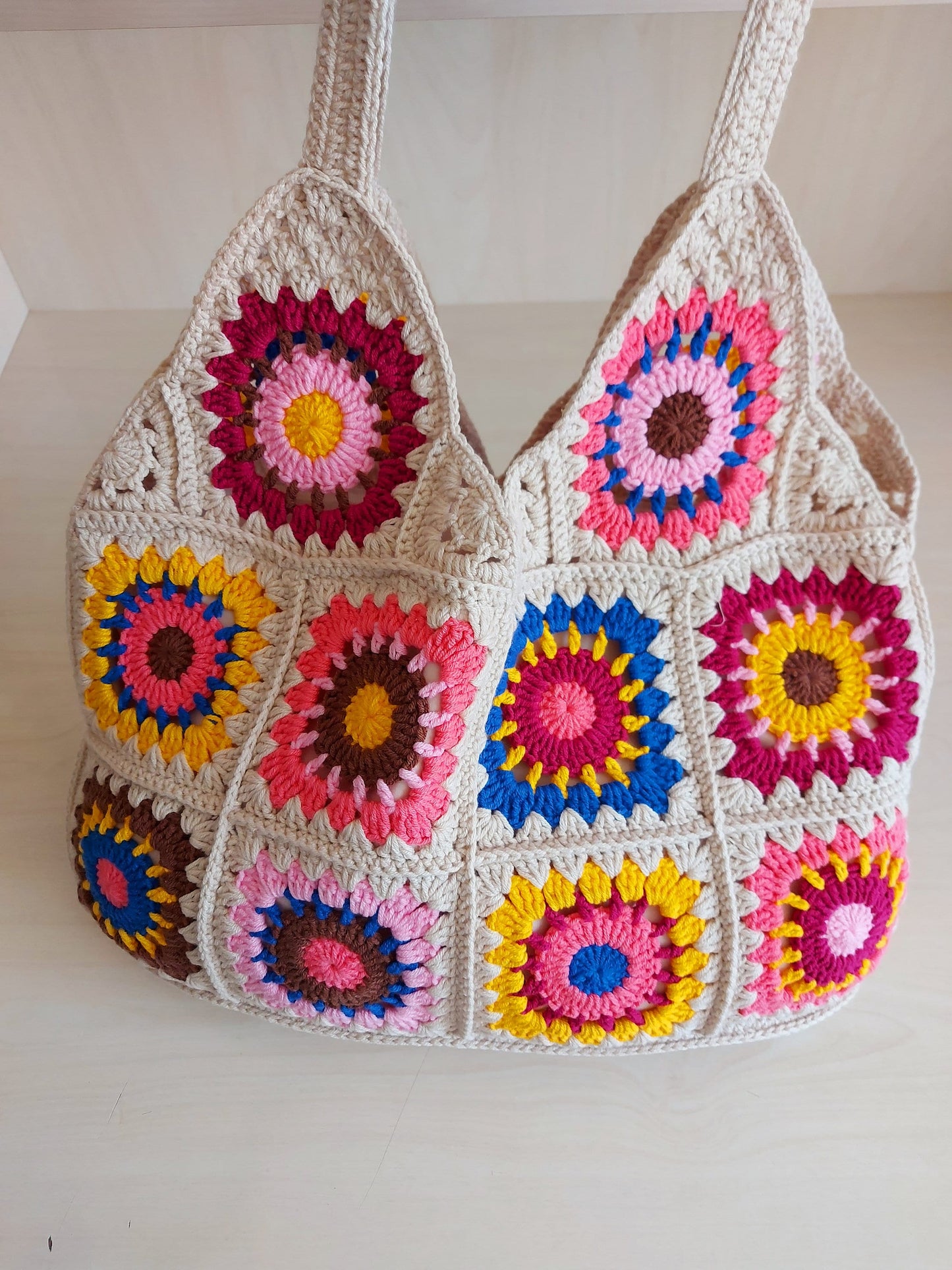 Crochet Granny Square Bag: Boho Cotton Patchwork Tote