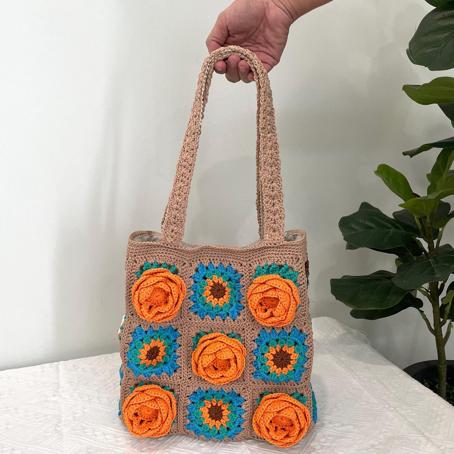 Crochet Bloom Floral Bag, Handmade Shoulder Tote, Valentine Gift, Valentine accessories, Love Bag, Flower bag