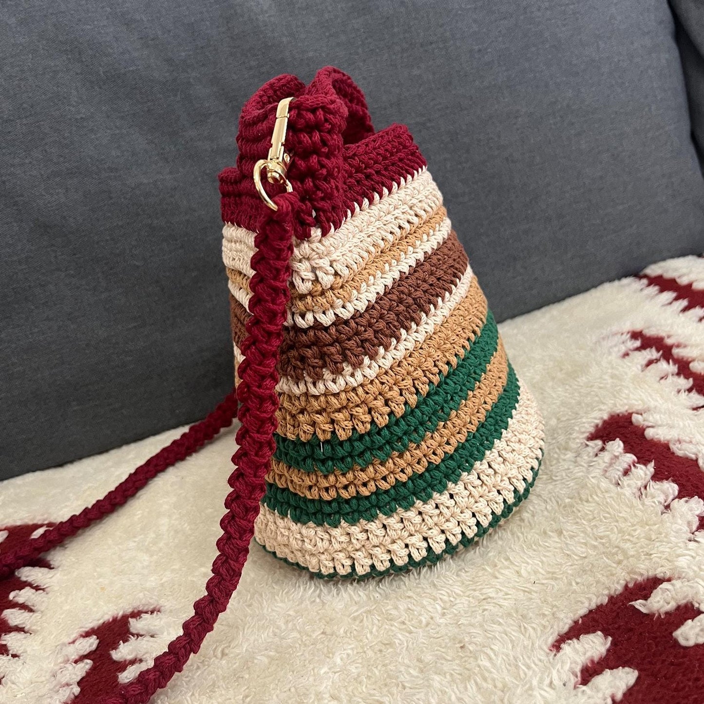 Harvest Stripe Crochet Bag, Handmade Shoulder Bag, Handbag Gift for Her