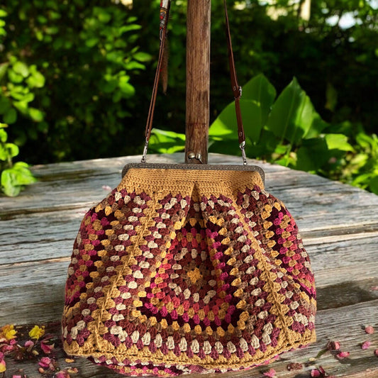 XL Crochet Granny Square Bag: Handmade Vintage Purse with Adjustable Strap