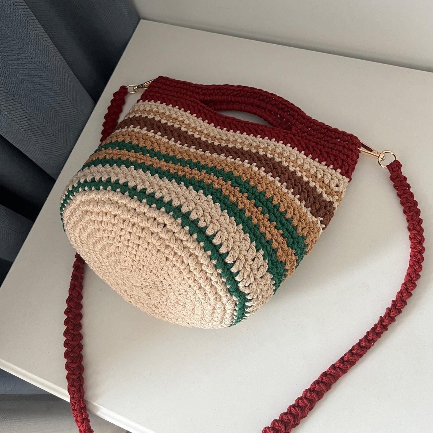 Harvest Stripe Crochet Bag, Handmade Shoulder Bag, Handbag Gift for Her