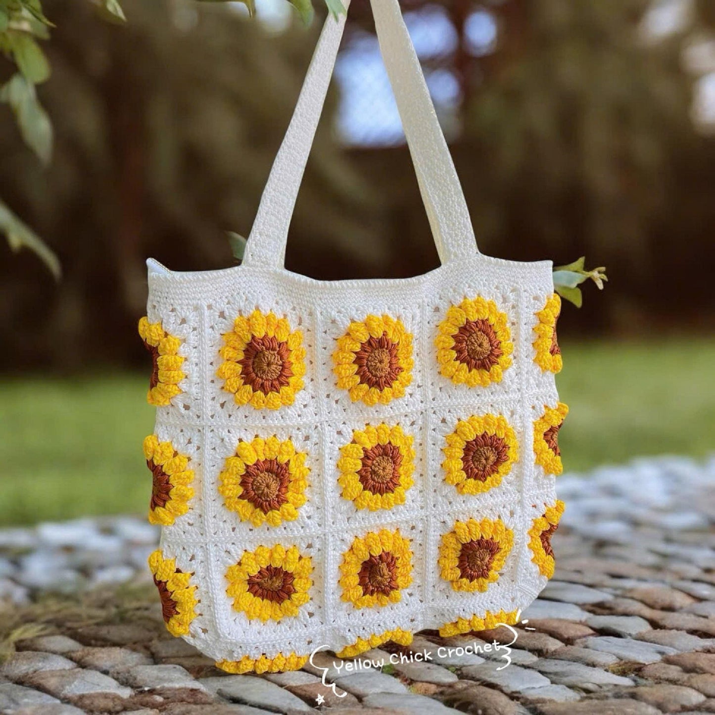 Crochet Sunflower Granny Square Bag, Handmade Yellow Flower Tote, Custom color, New Year Bag, Christmas Bag, Xmas Gift