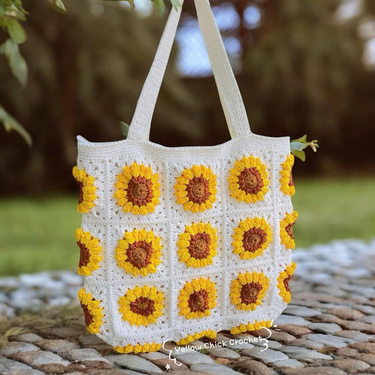Crochet Sunflower Granny Square Bag, Handmade Yellow Flower Tote, Custom color, New Year Bag, Christmas Bag, Xmas Gift