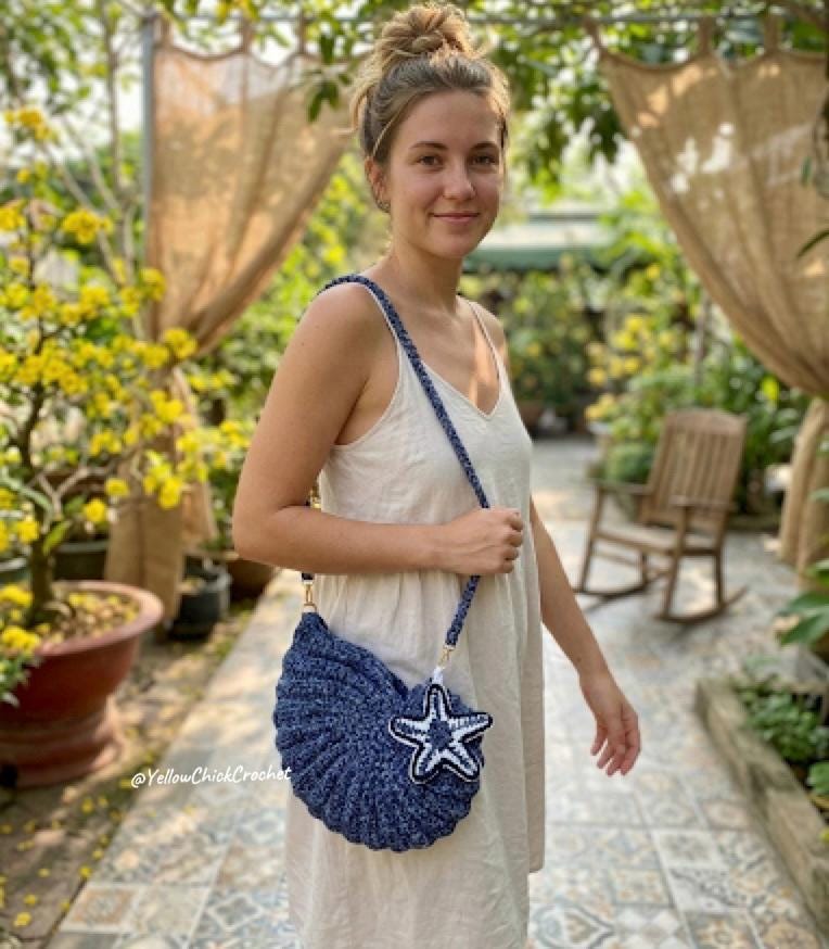 Crochet Seashell Bag with Starfish Charm â€?Ombre Beach Purse, Custom Color Summer Tote, Mother’s Day Easter Birthday Gift for Her