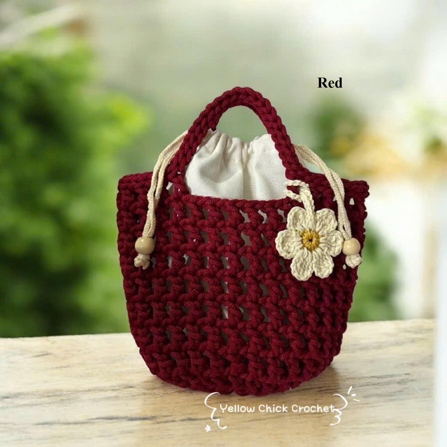 Handmade Crochet Mesh Bag with Flower Charm, Elegant Short Handbag, Custom Colors, Floral crochet bag, Mother's Day gift, Easter Gift