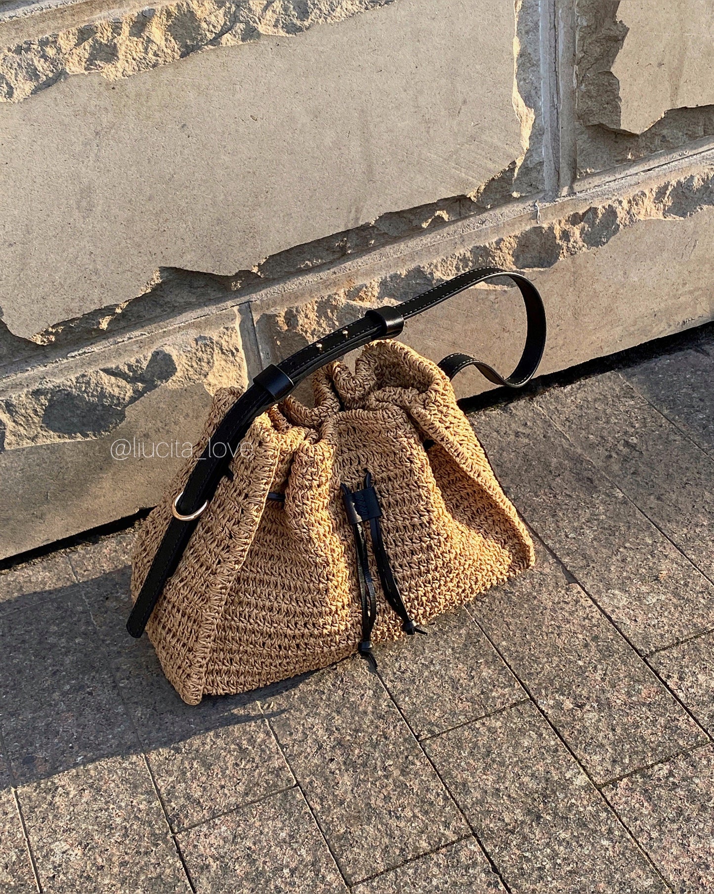 Handmade Raffia Handbag, Luxury Crochet Bucket Bag, Twisted Raffia Stylish Summer Bag, Handicraft Straw Handbag Leather Strap Boho Straw Bag