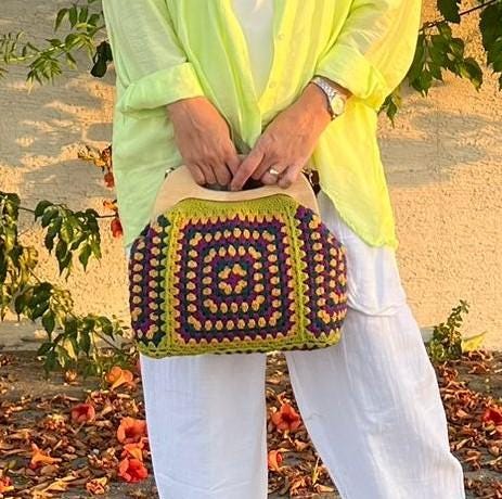 Handmade Granny Square Crochet Bag: Colorful Boho Shoulder Purse