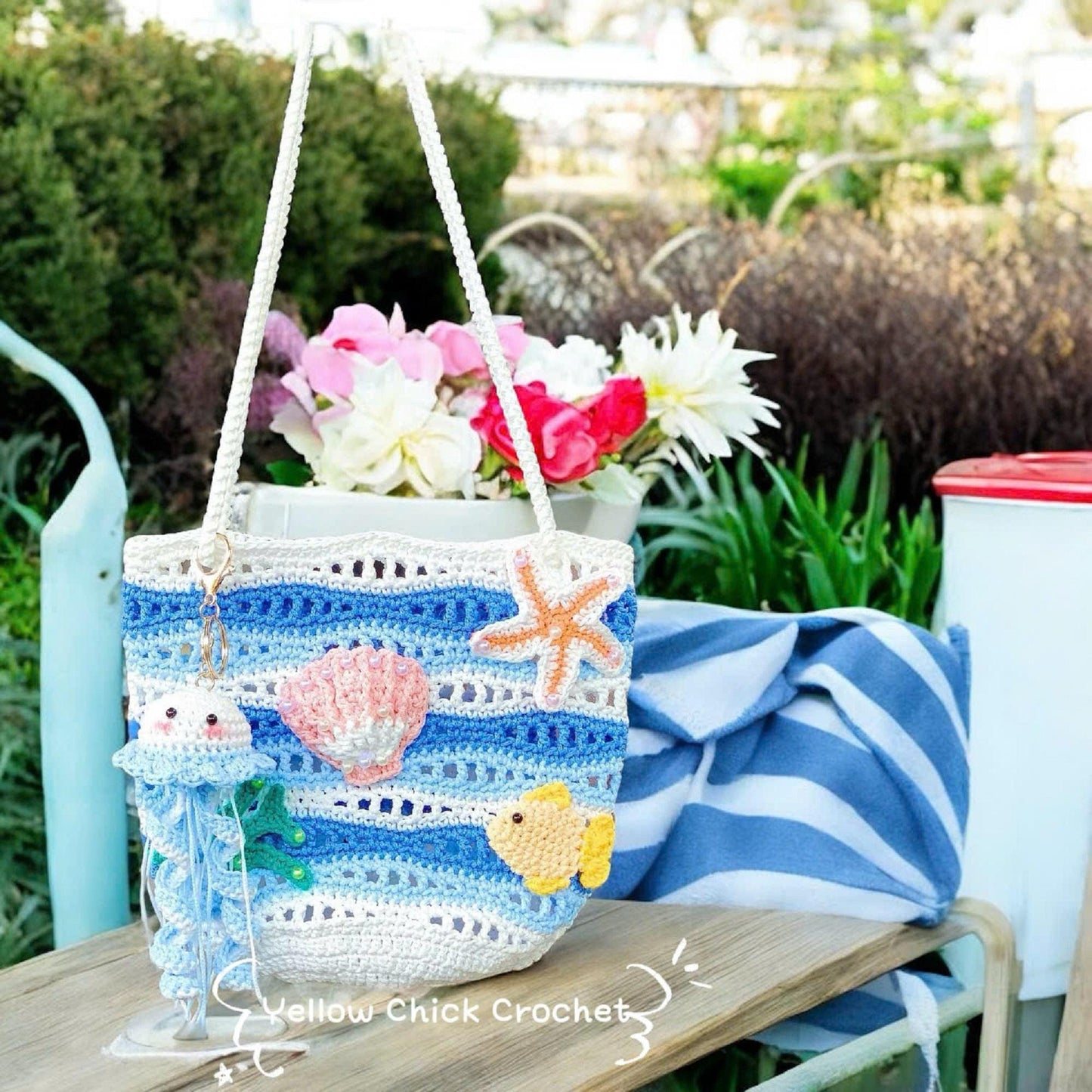 Crochet shoulder bag, Jellyfish &amp; Starfish bag, Net bag, Summer Beach Ocean bag,Mesh bag,travel bag,gift for her,sea lovers, Valentine Gift