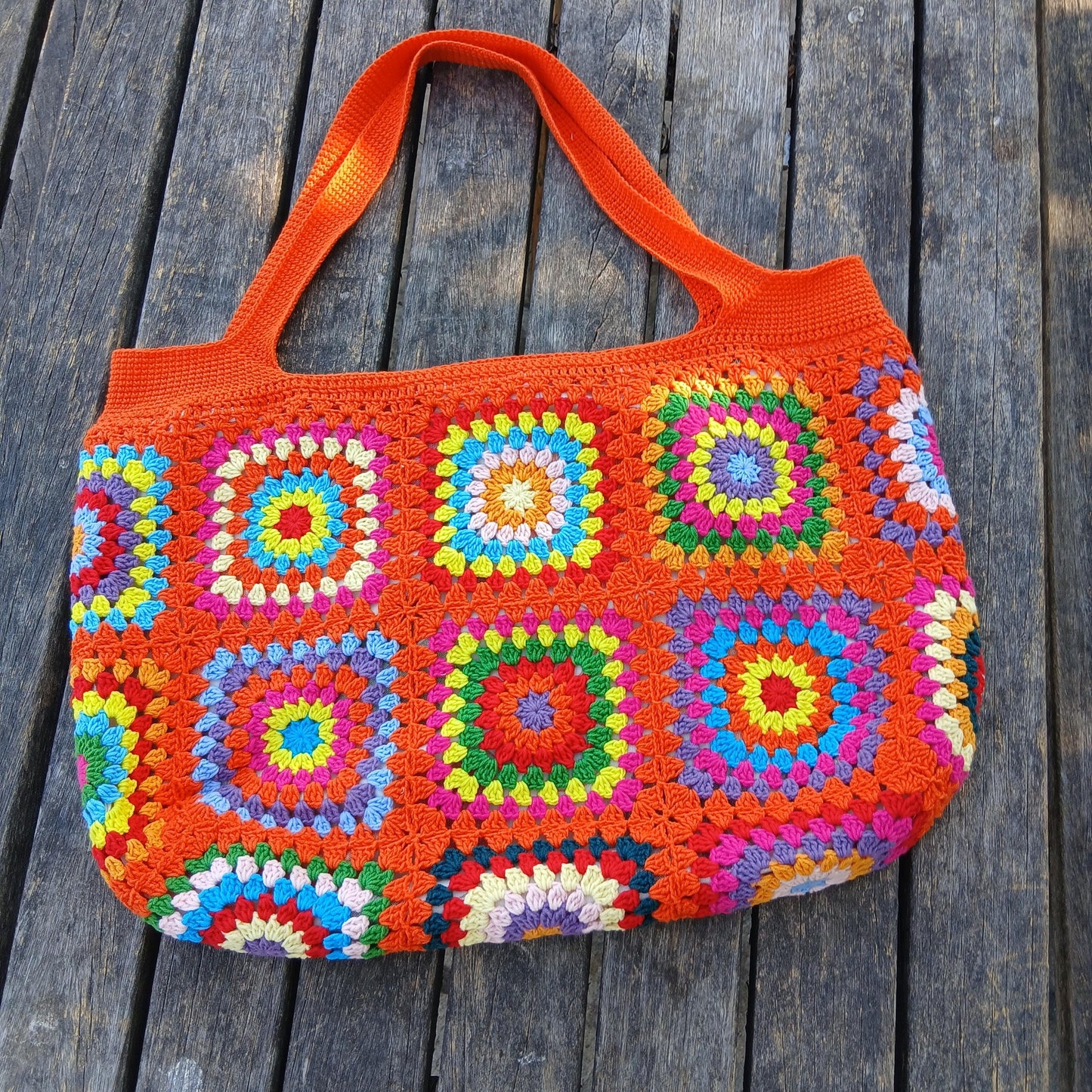 Granny Square Tote Bag, Shoulder Bag Purses for Women, Orange Purse and Handbag Crochet