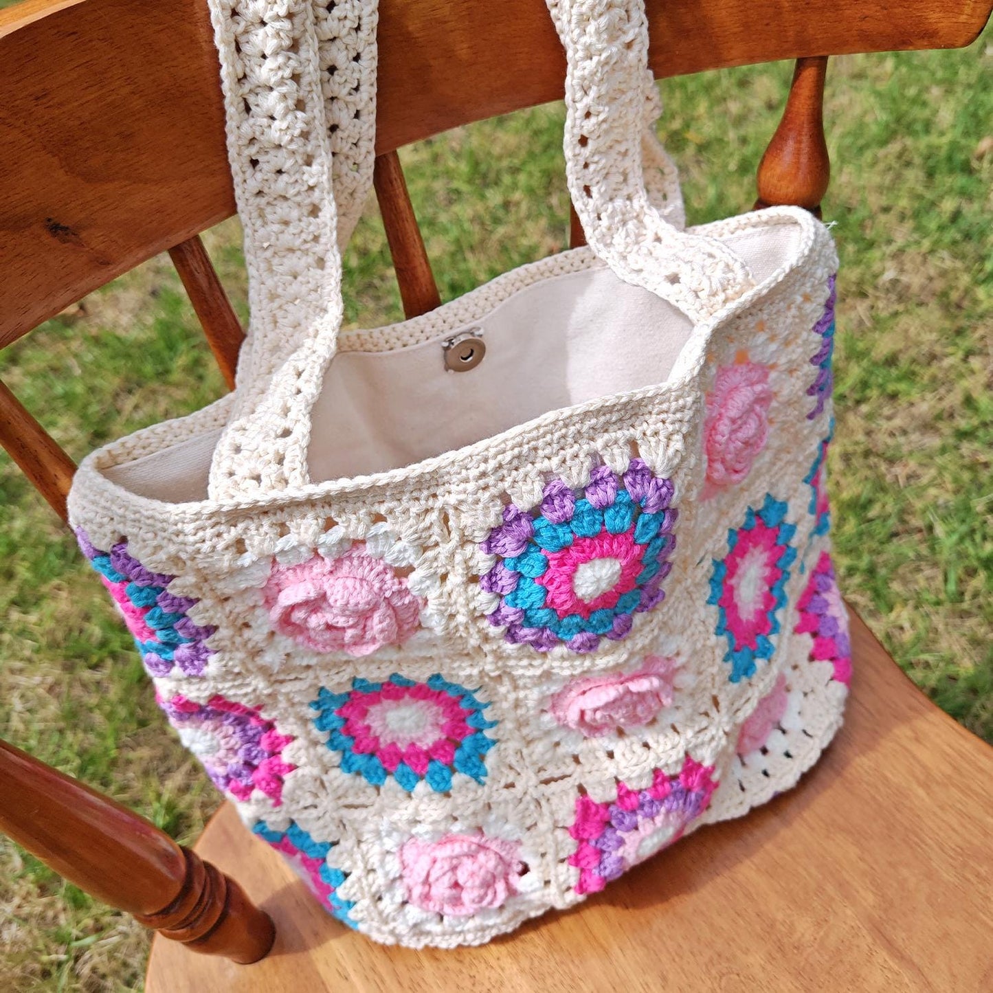 Handmade Lavender Camellia Crochet Tote, Soft Shoulder Bag, Gift for Her