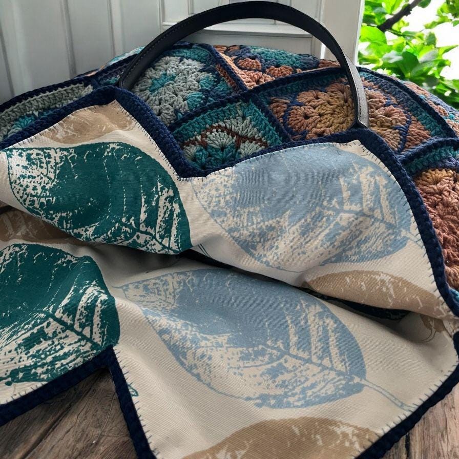Handmade Crochet Bag: Colorful Granny Square Tote with Leather Handles