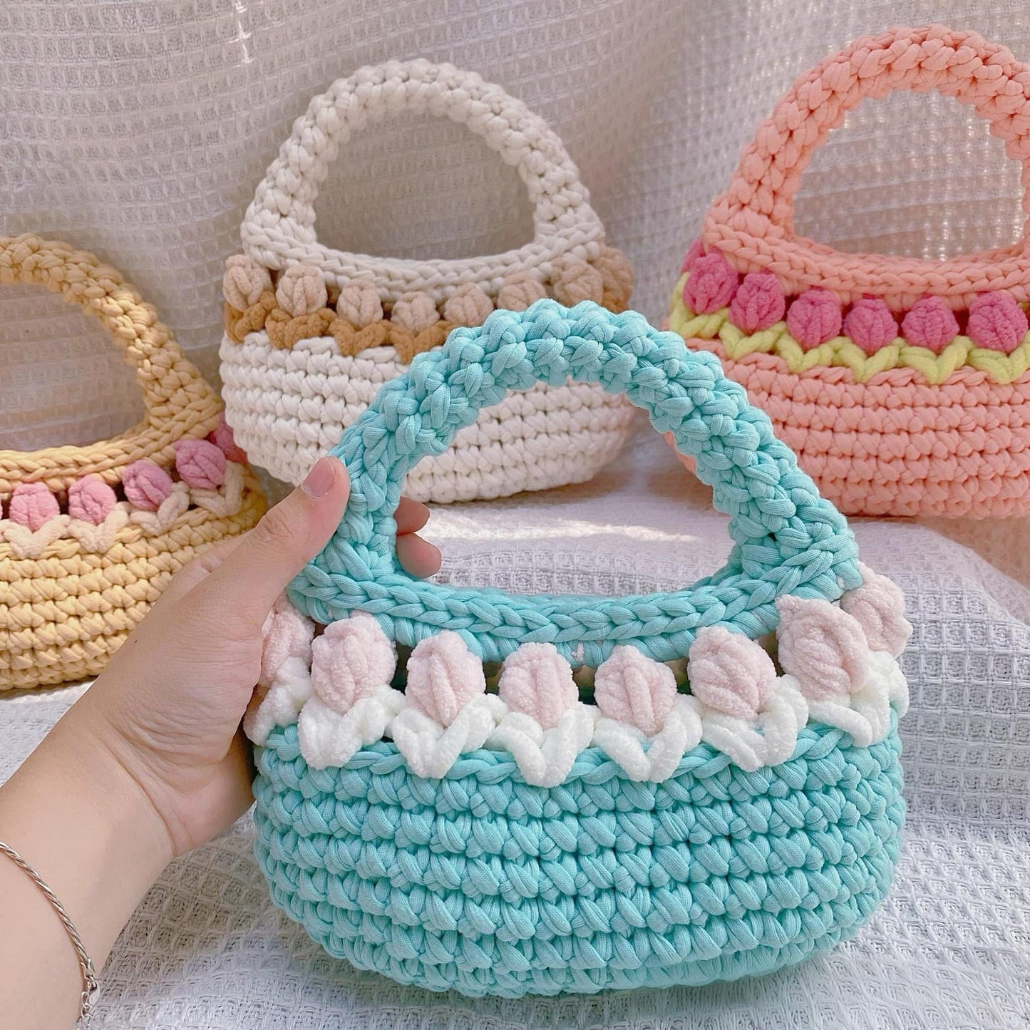 Tulip Crochet Bag, Handmade Flower Purse, Cute Handbag Gift for Women, Mommy &amp; Me Crochet Bag, Custom Color Tote, Mother's Day Gift