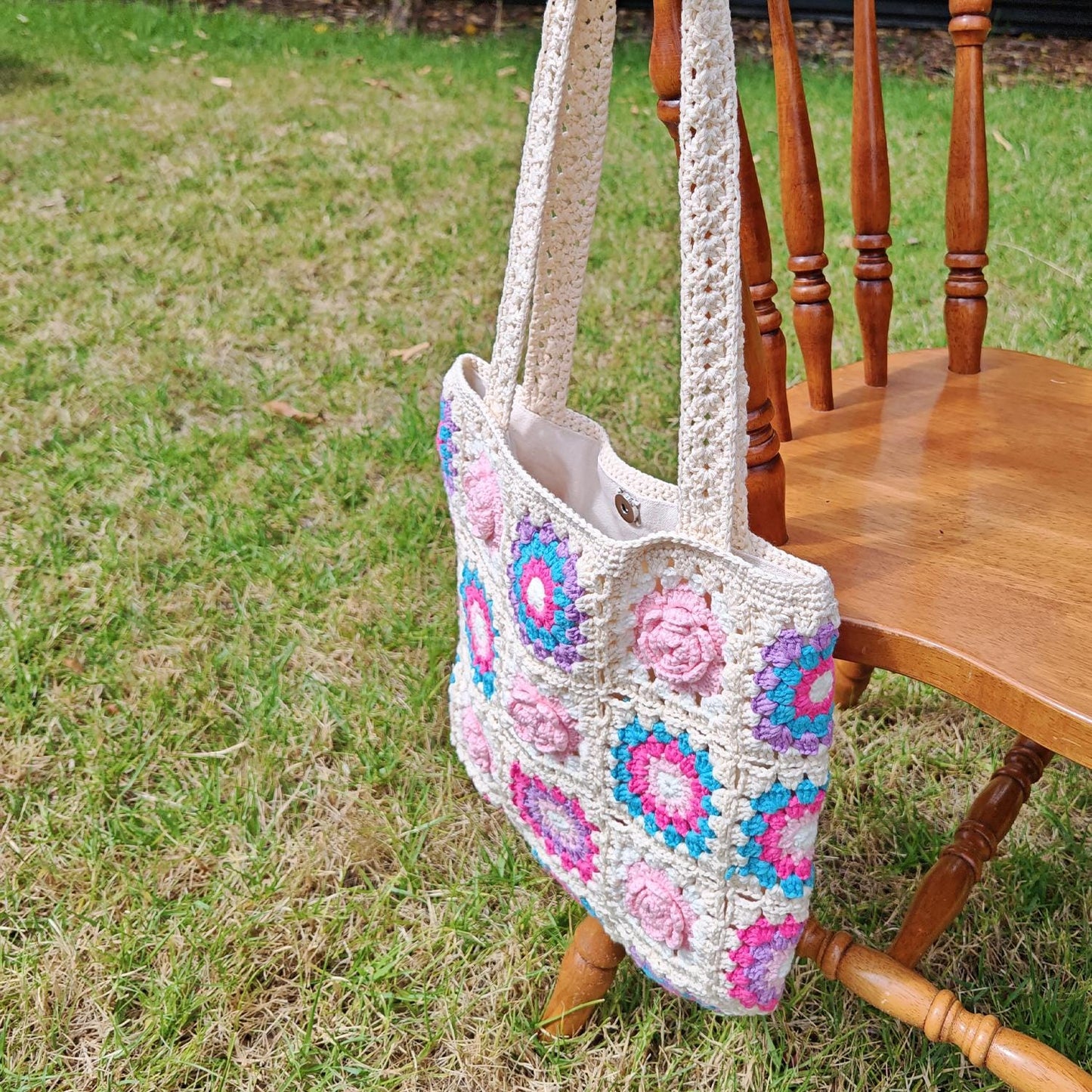 Handmade Lavender Camellia Crochet Tote, Soft Shoulder Bag, Gift for Her