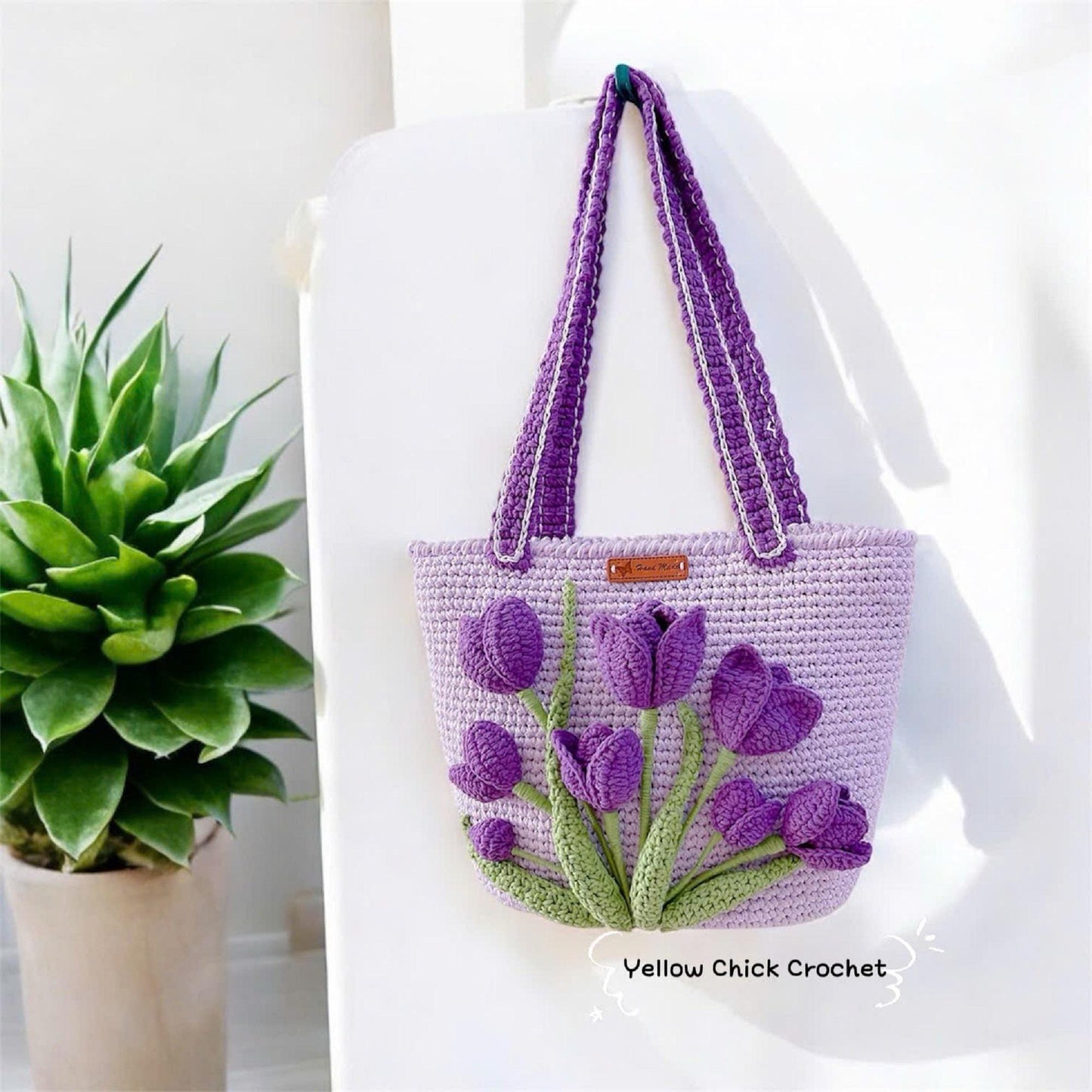 Crochet Tulip Flower Bag,Handmade Polyester Yarn Tote Bag, Flower Crochet Bag, Valentine Gift, Custom Gift for her