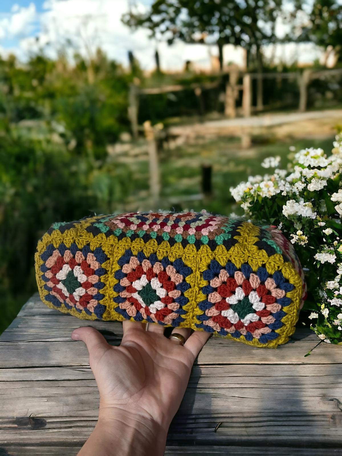 Handmade Granny Square Crochet Clutch: Vintage Style Purse with Adjustable Strap crochet bag