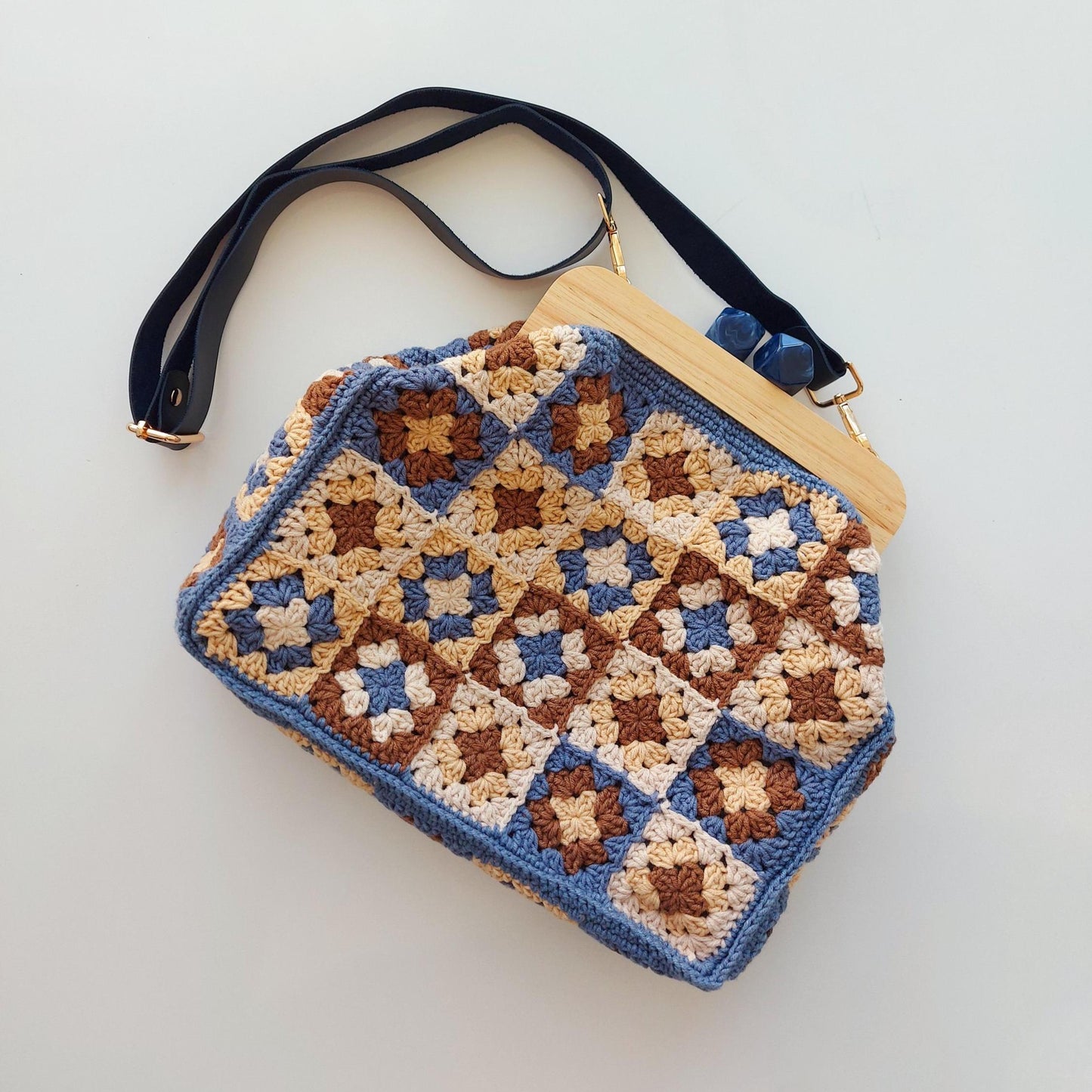 Large Kiss Lock Bag: Crochet Granny Square Bag, Top Handle Bags