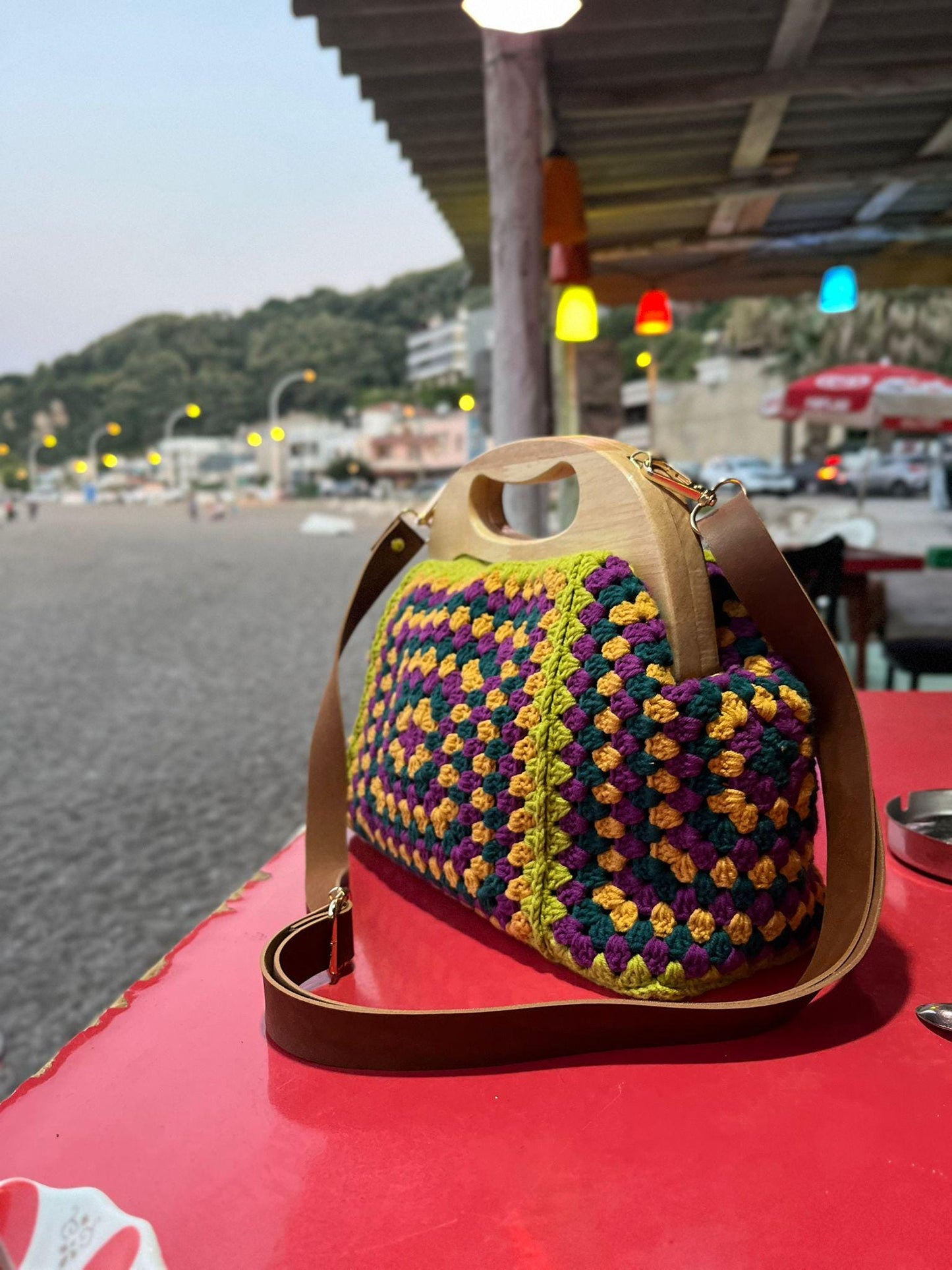 Handmade Granny Square Crochet Bag: Colorful Boho Shoulder Purse