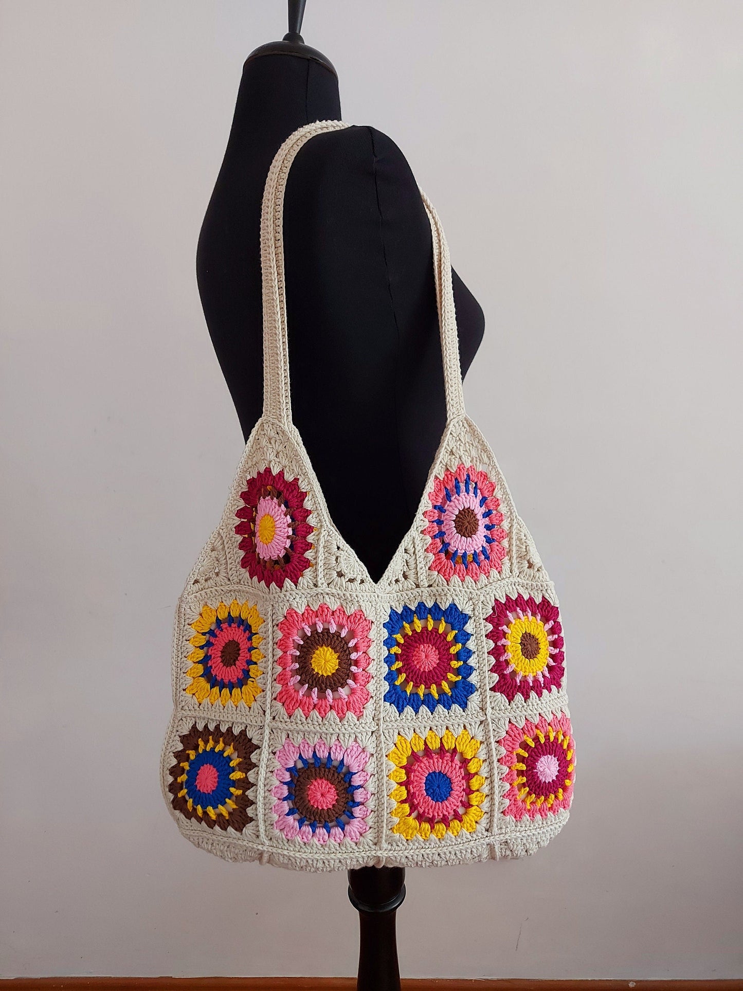 Crochet Granny Square Bag: Boho Cotton Patchwork Tote