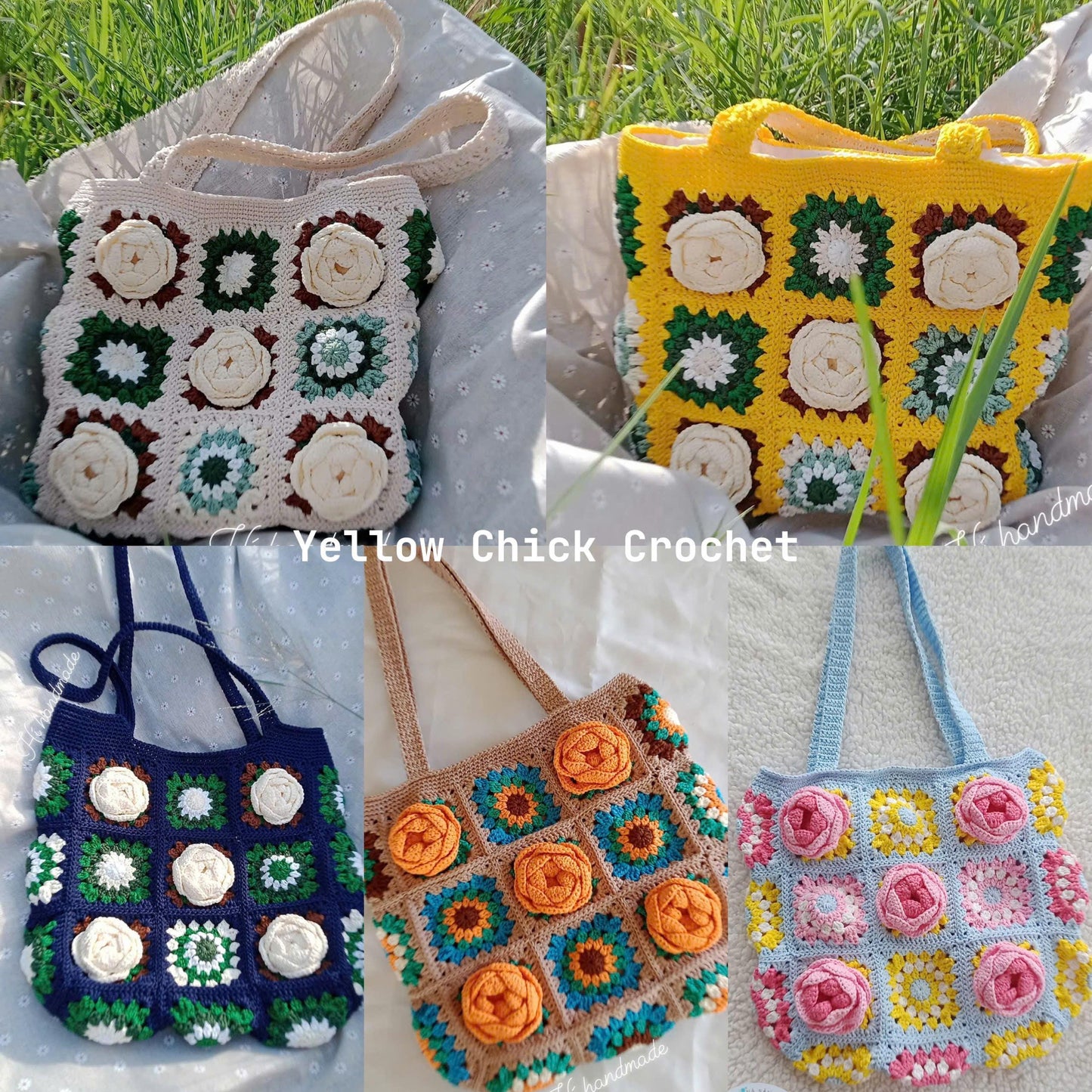 Floral Crochet Granny Square Tote,Unique Bloom Flower Bag,Handmade Tote Bag, Mother Day gift, Easter Gift, Travel Bag, Spring Accessory
