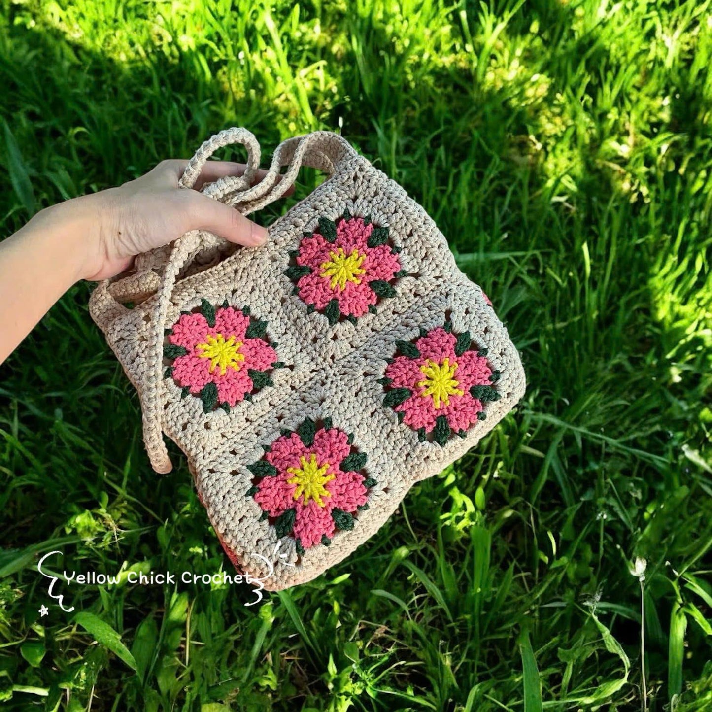 Cherry Blossom Crochet Crossbody Bag, Handmade Floral Purse, Boho Style, Valentine Gift, Gift for her
