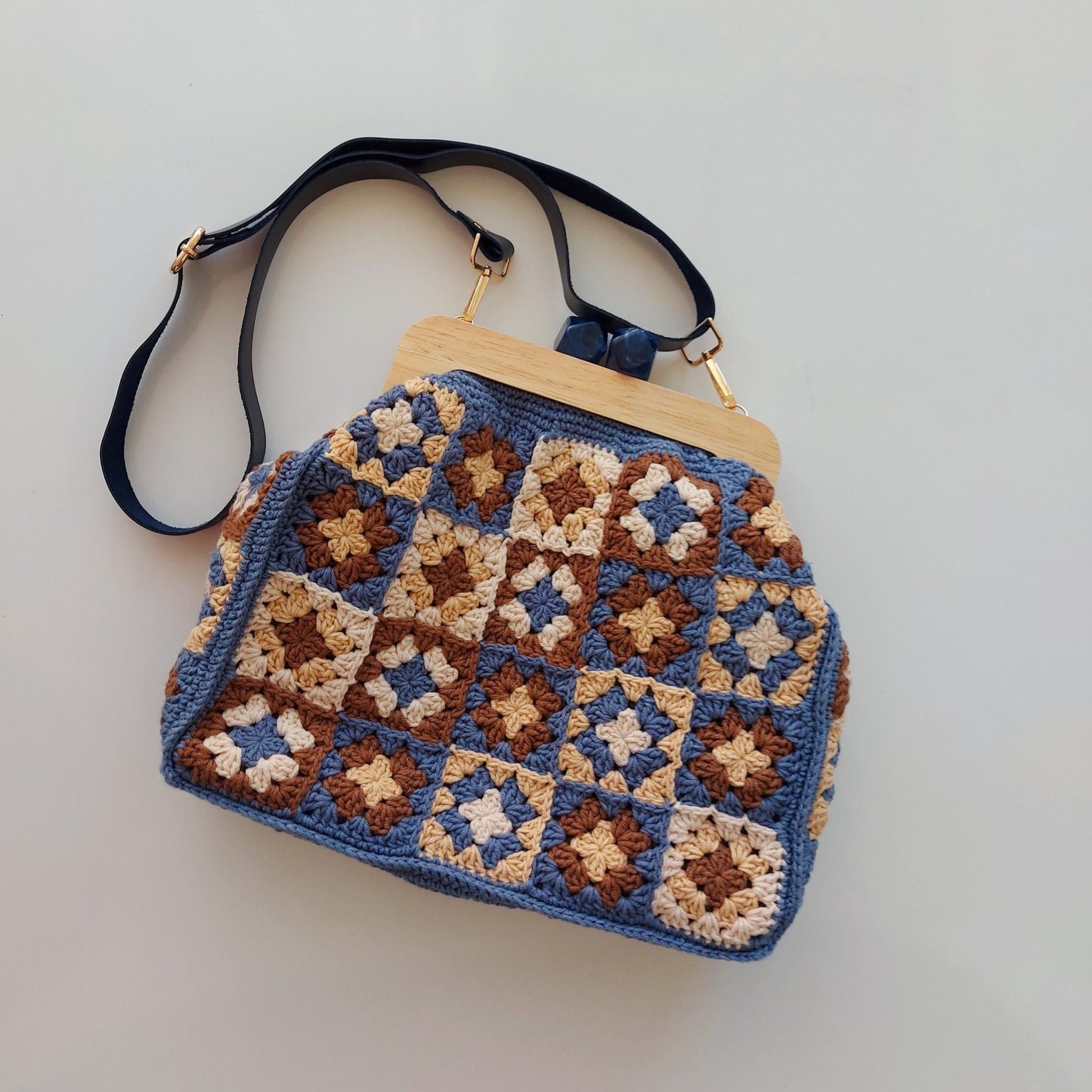 Large Kiss Lock Bag: Crochet Granny Square Bag, Top Handle Bags