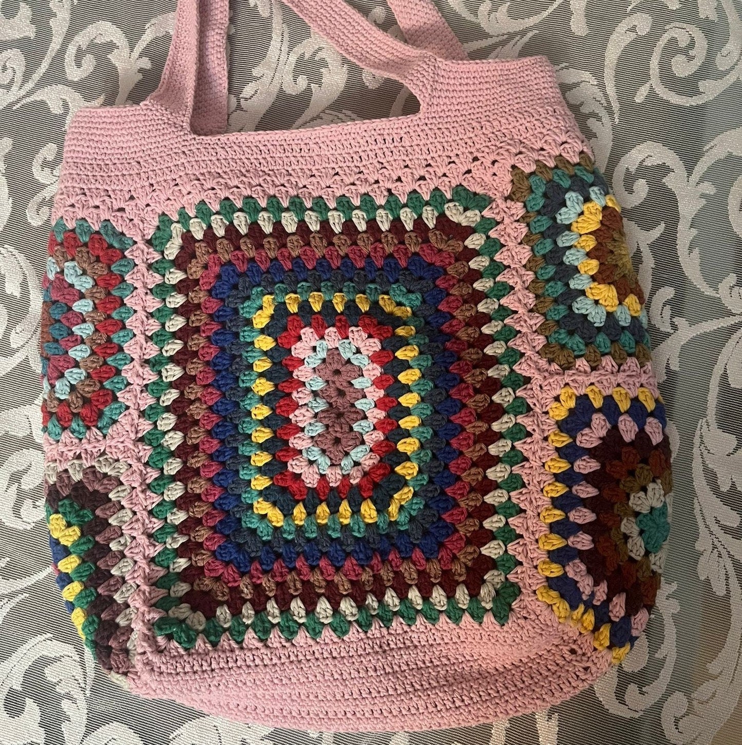 Crochet Granny Square Tote Bag: Boho Vintage Shoulder Bag