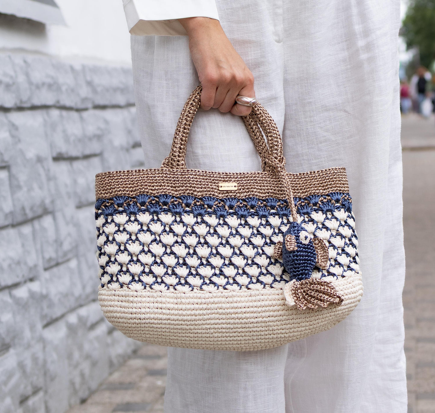 Handmade Raffia Crochet Purse  – Unique Summer Bag with Maritime elements