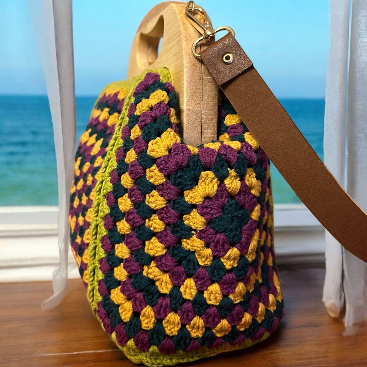 Handmade Granny Square Crochet Bag: Colorful Boho Shoulder Purse