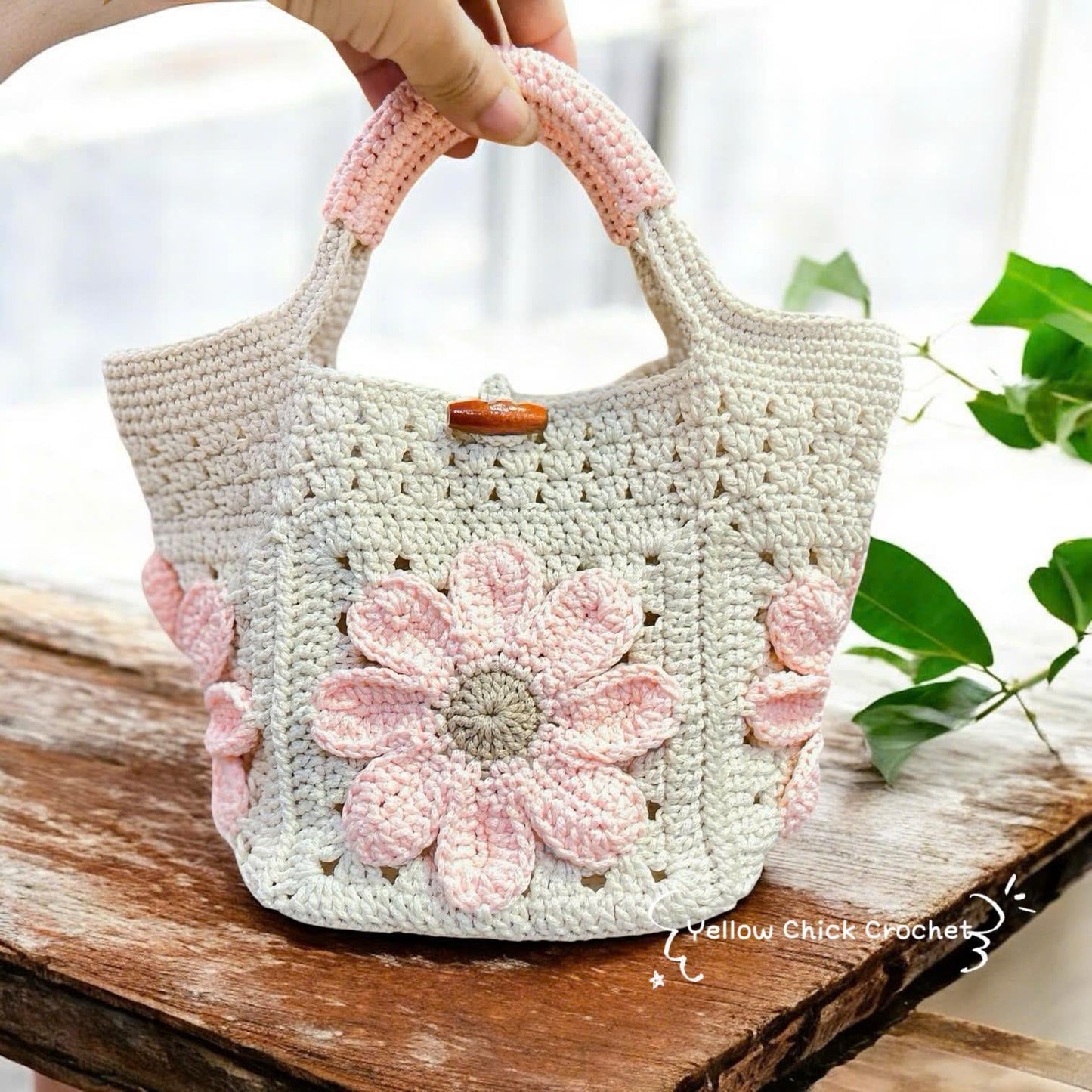 Tote bag, Crochet Granny square bag, handmade handle bag, pink flower summer beach bag, birthday gift, gift for her, Valentine Gifts