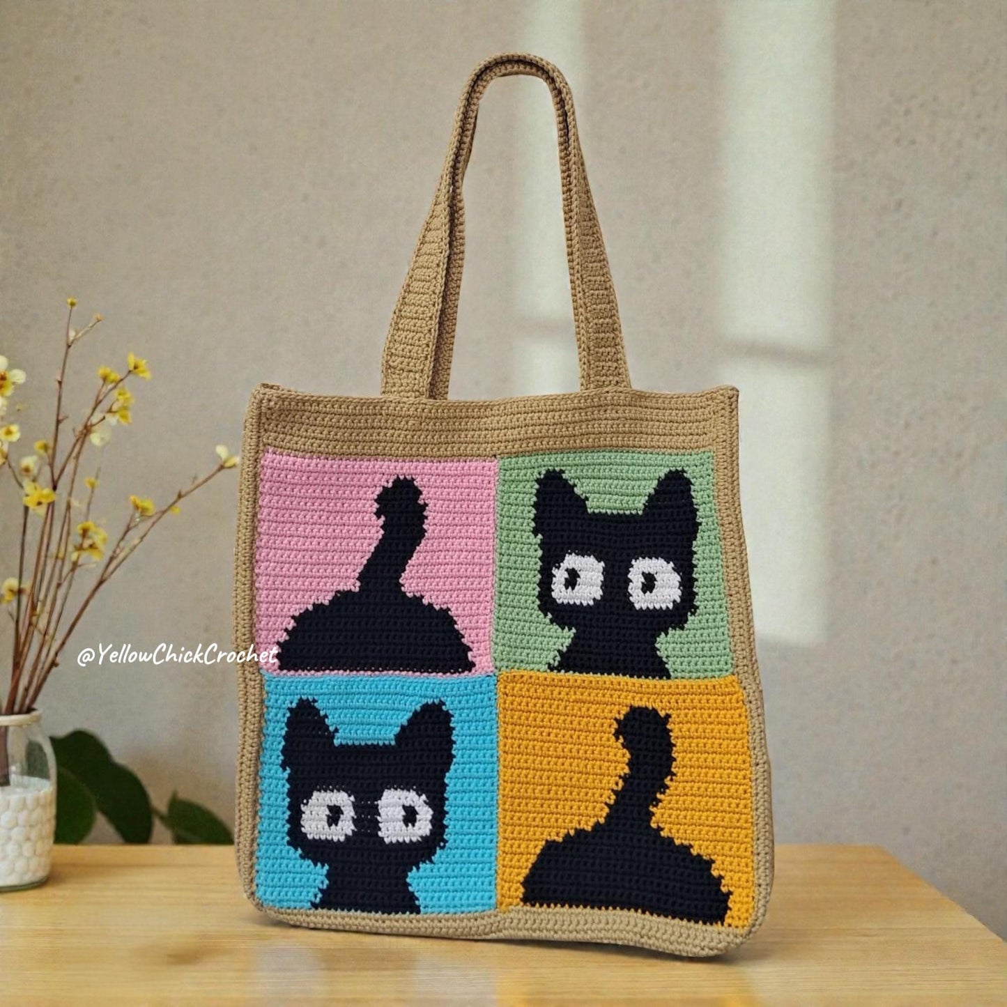 Handmade Pixel Crochet Cat Bag â€?Cute Custom Cat Tote Purse for Cat Lovers, Unique Gift for Birthday, Mother’s Day, Easter
