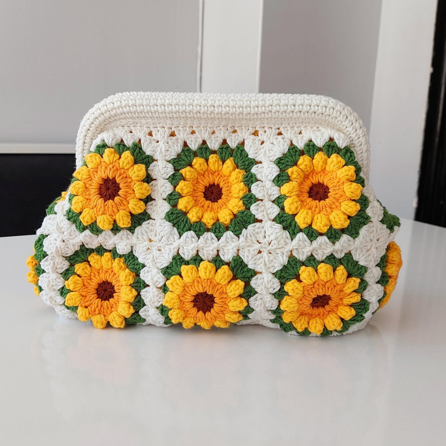 Handmade Sunflower Crochet Clutch Bag: Granny Square Purse, Gift for- her, Galentine's Day Gifts Bag