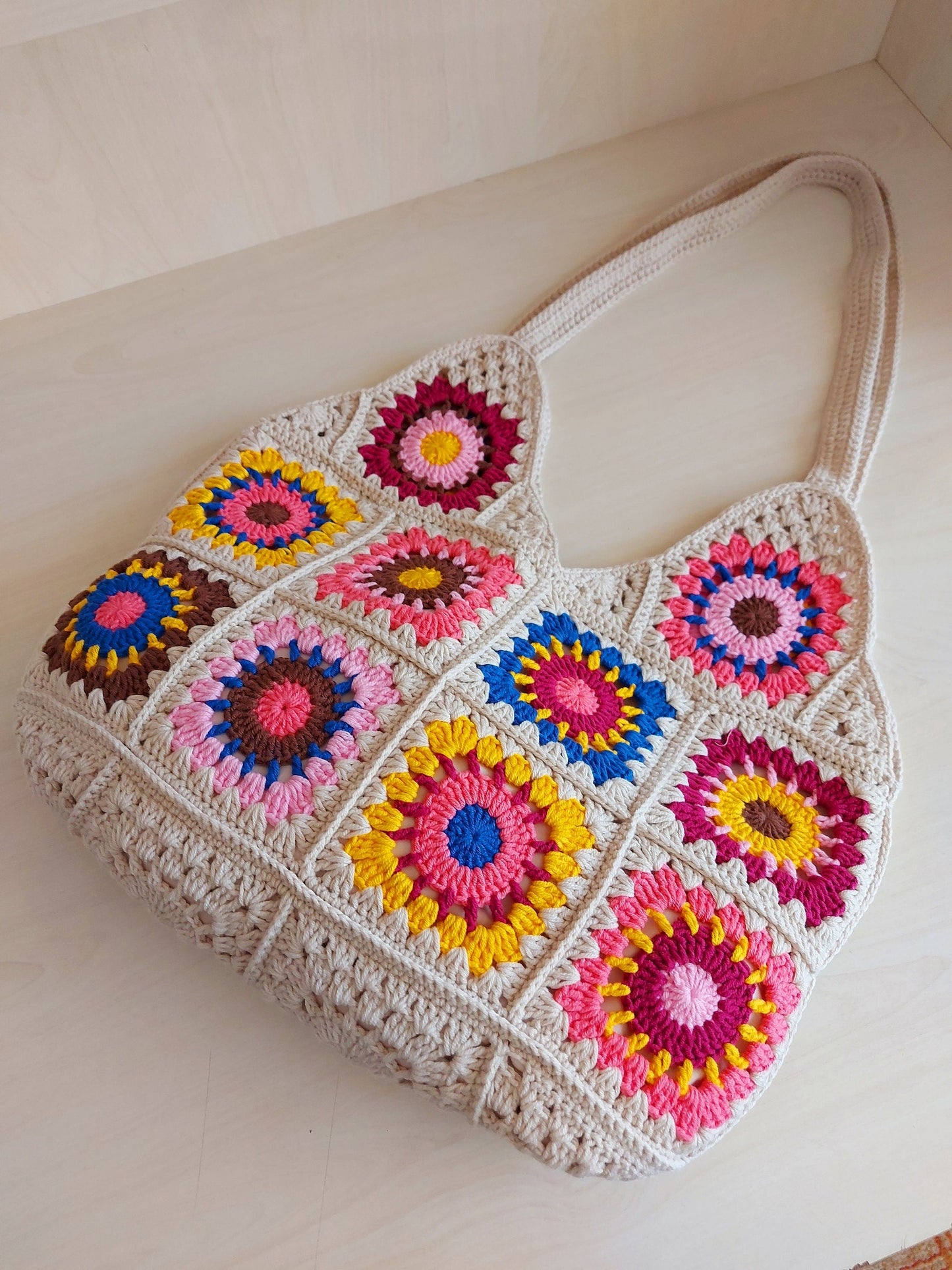 Crochet Granny Square Bag: Boho Cotton Patchwork Tote
